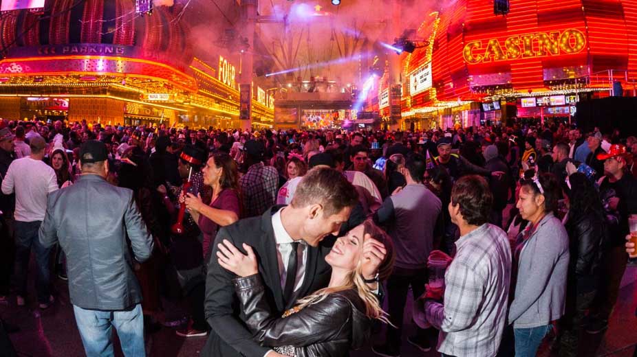 People enjoying the Las Vegas nightlife downtown on Fremont Street