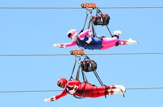 Riders on SlotZilla in costume