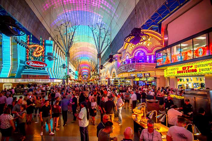 People enjoying the Las Vegas nightlife downtown on Fremont Street