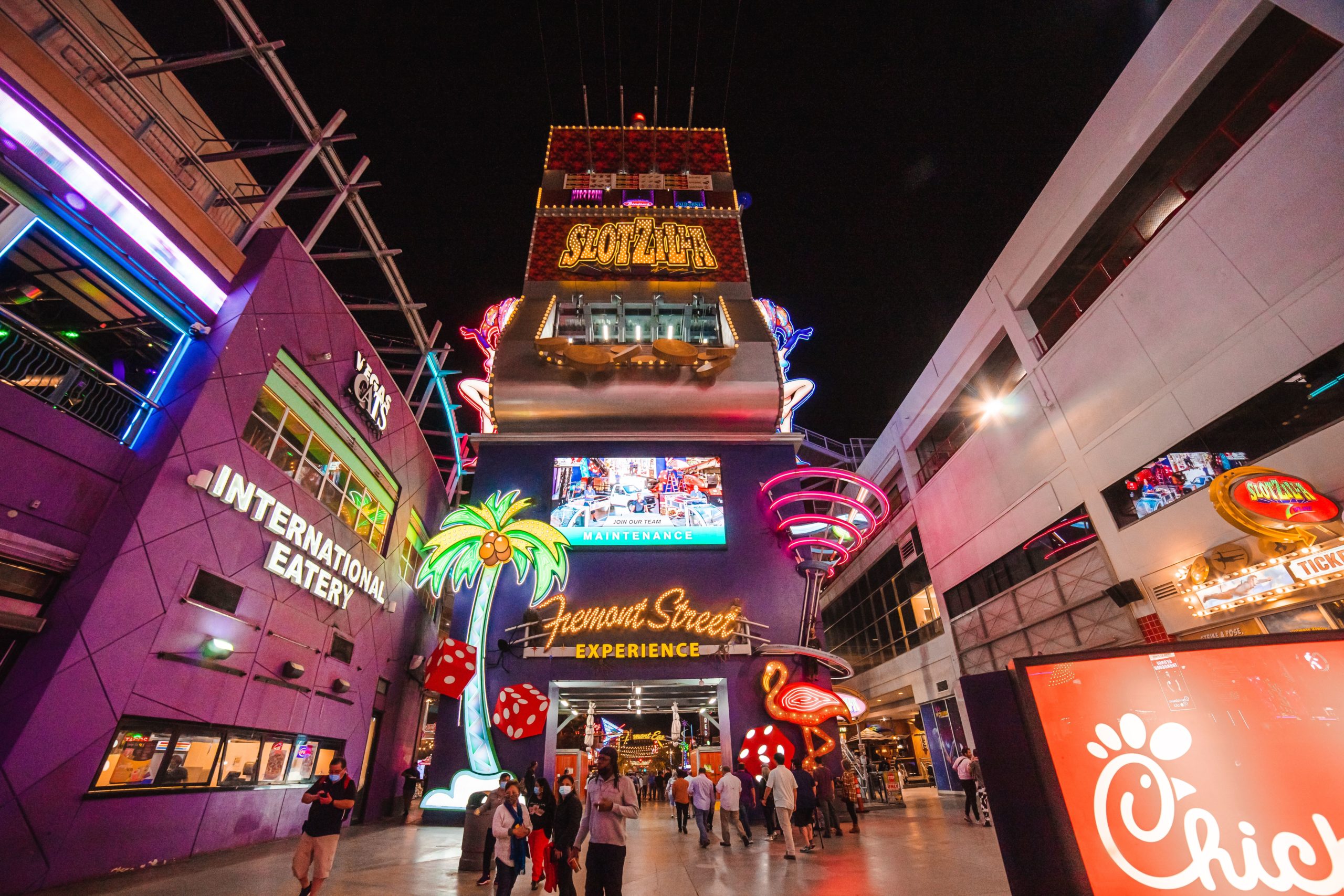 SLOTZILLA Zipline at night in Downtown Las Vegas