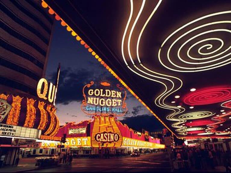 Street view of the Fremont Street hotels: The Golden Nugget, and 4 Queens