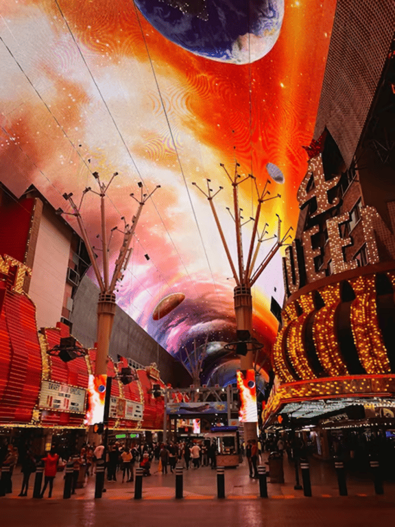 The canopy light display covering the entire ceiling the of the fremont street experience