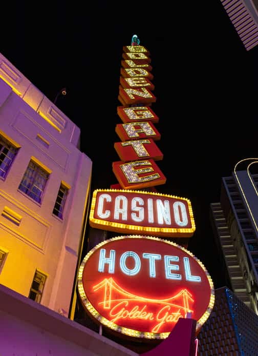 The Golden Gate Hotel & Casino neon sign.