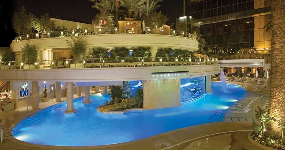 The Tank pool at Golden Nugget at night.