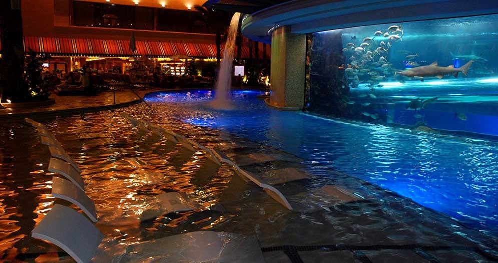 The Tank pool at Golden Nugget at night.