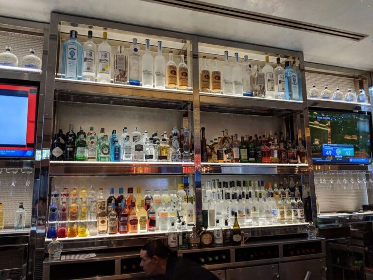 Three rows of liquor at the Ice Bar inside Golden Nugget from Yelp.