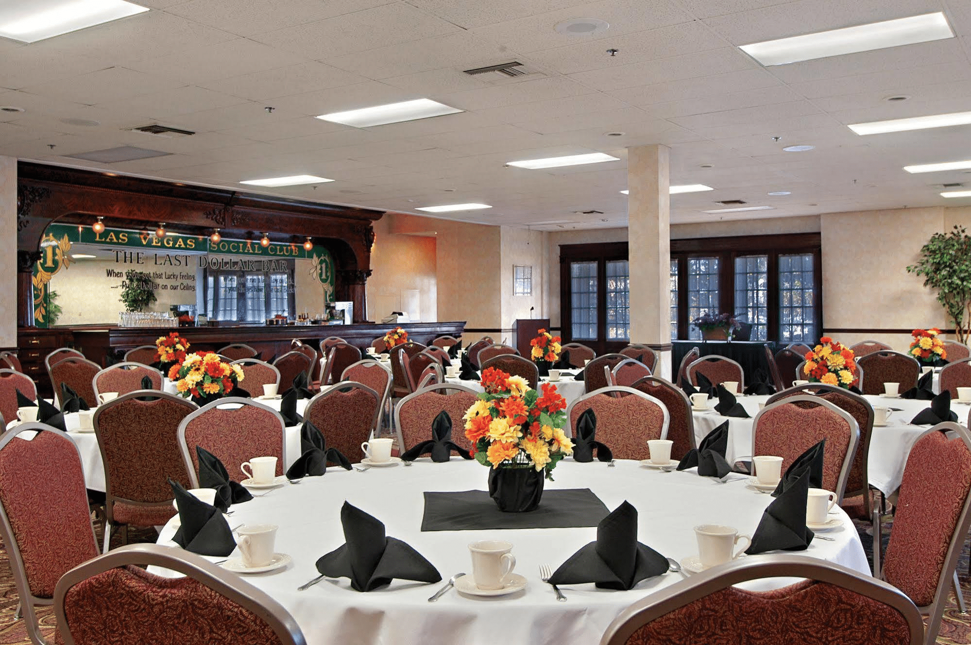 Banquet tables set up inside The Social Club at Main Street Station.