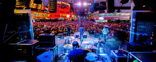 The view of the crowd on Fremont Street during a concert.