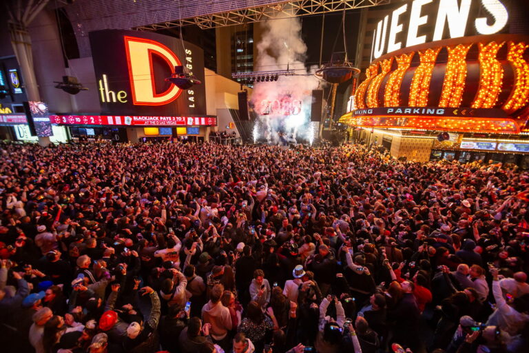 The crowd at fremont street experience as they ring in the 2025 new year.