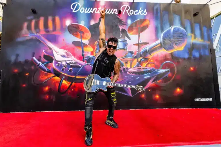 Las Vegas Graffiti Artist Gear Duran in front of the new Downtown Rocks Mural