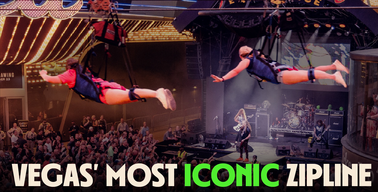 people ziplining across fremont street experience